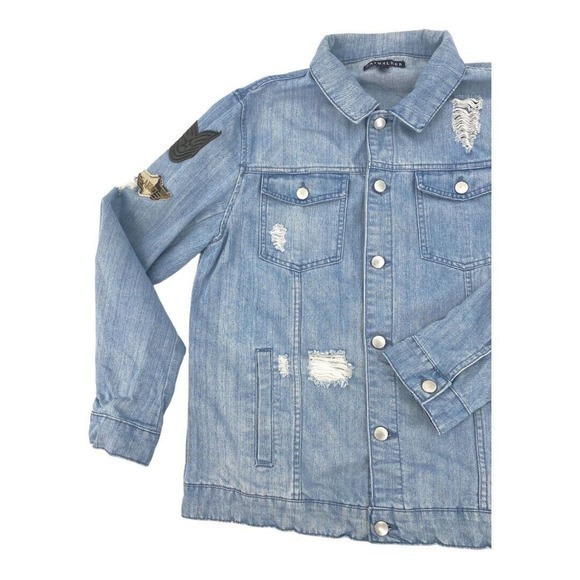 Jay Walker Distressed Denim Jacket Customized With Patches Womens Large - Picture 6 of 15